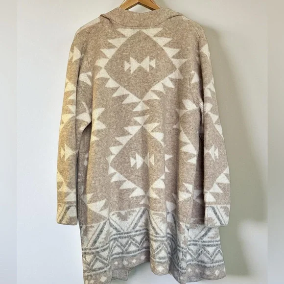 Frye Tan and White Cardigan Sweater with Geometric Design - Picture 3 of 8